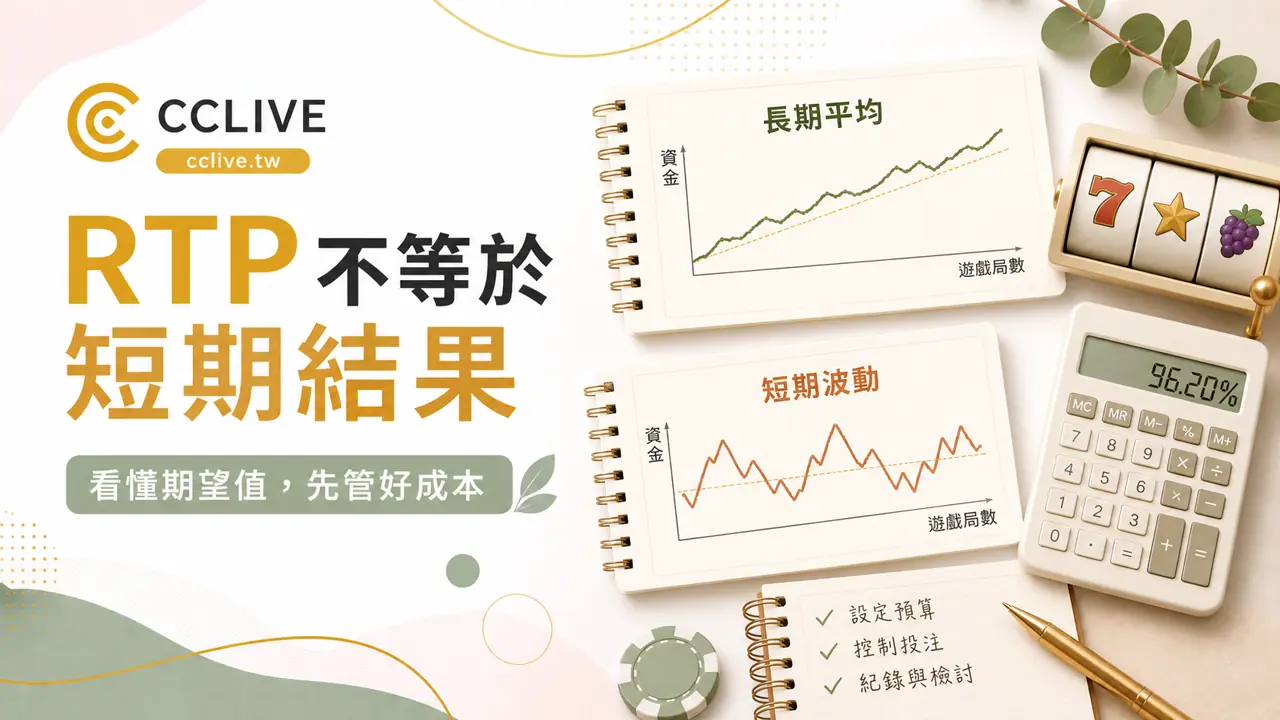 CCLIVE RTP 不等於短期結果，長期平均與短期波動示意