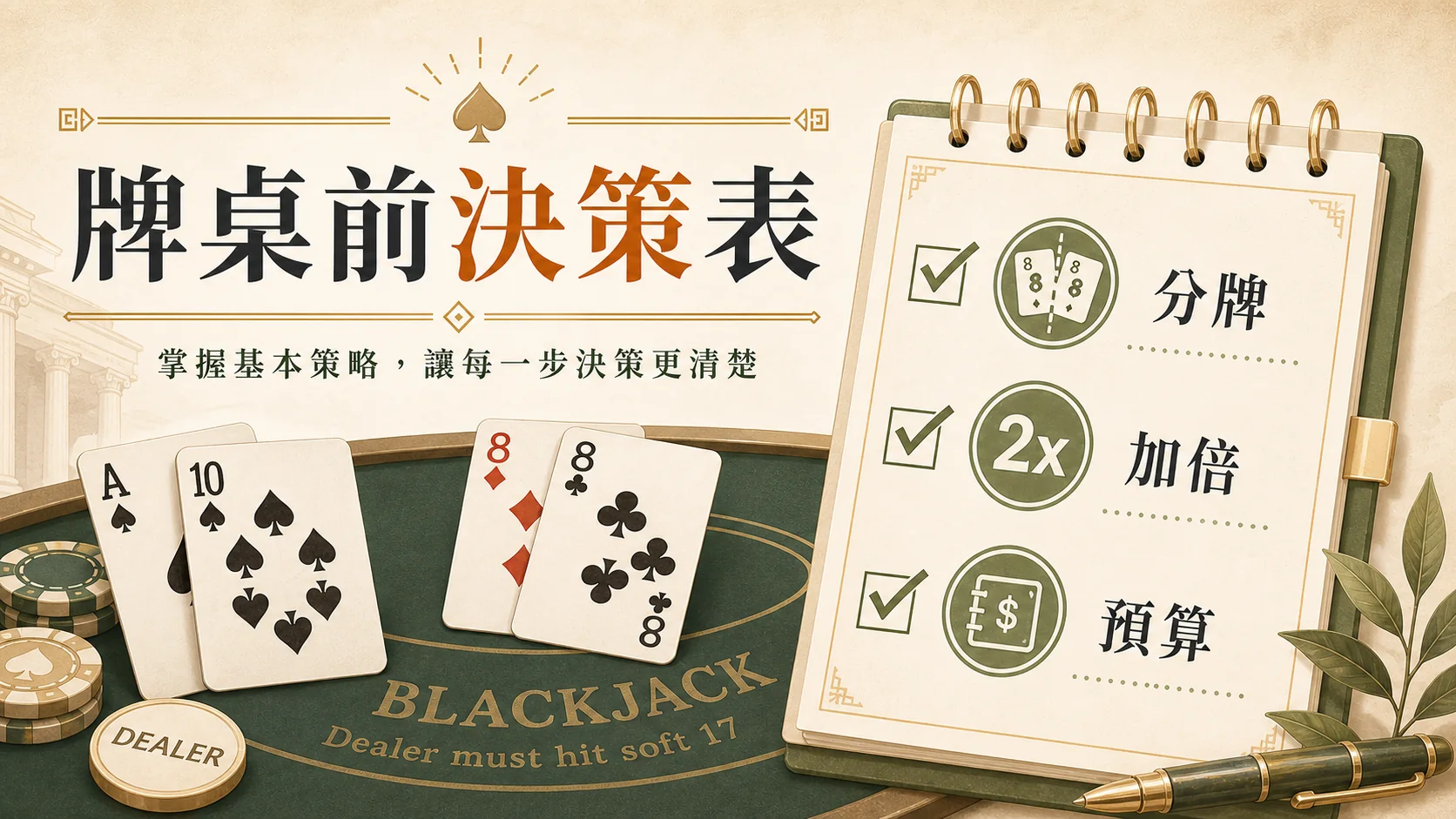 Blackjack 牌桌前決策表 CCLIVE 玩家檢查圖