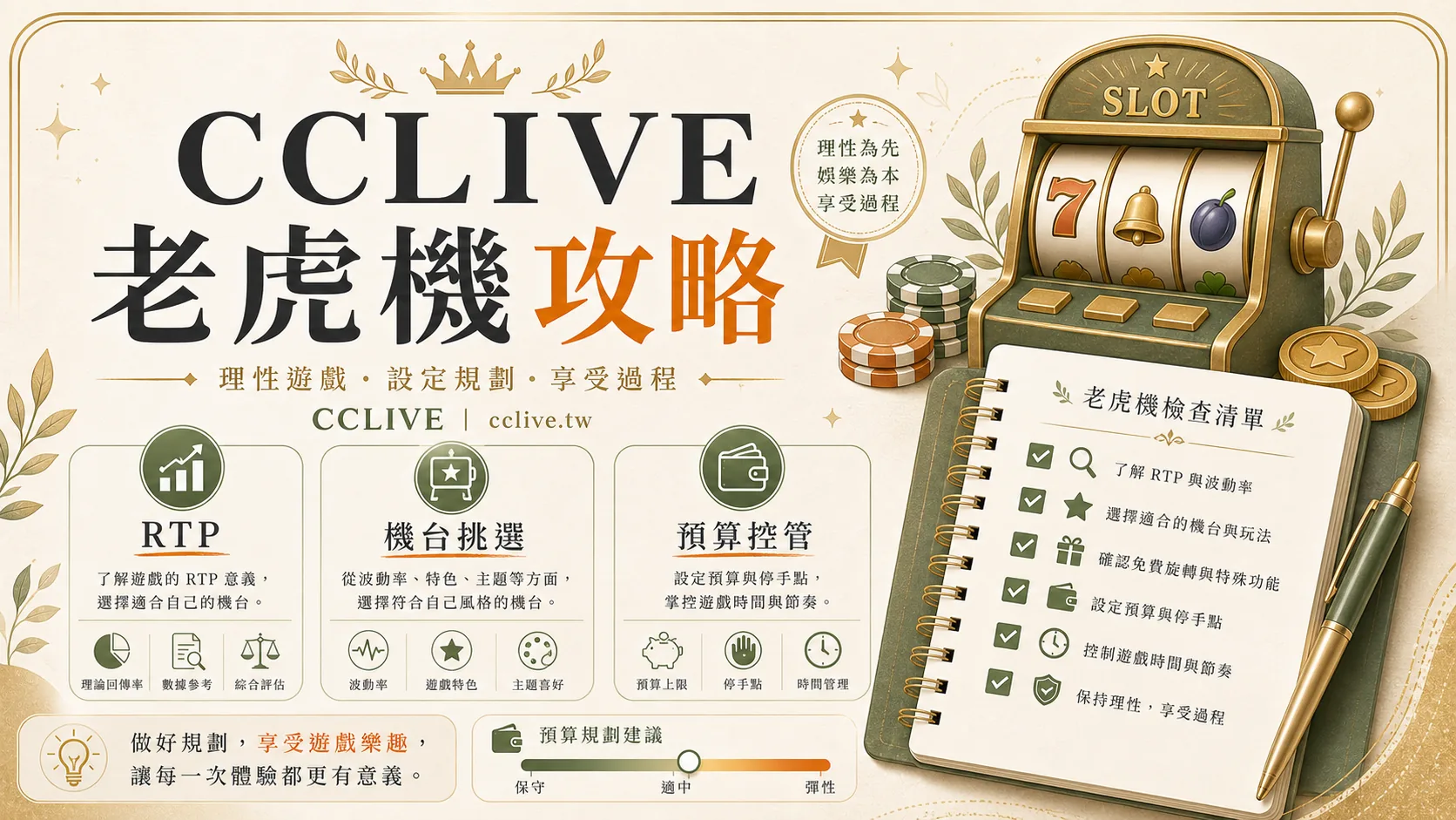 彩城娛樂 CCLIVE 老虎機攻略 2026｜RTP、機台挑選與預算控管