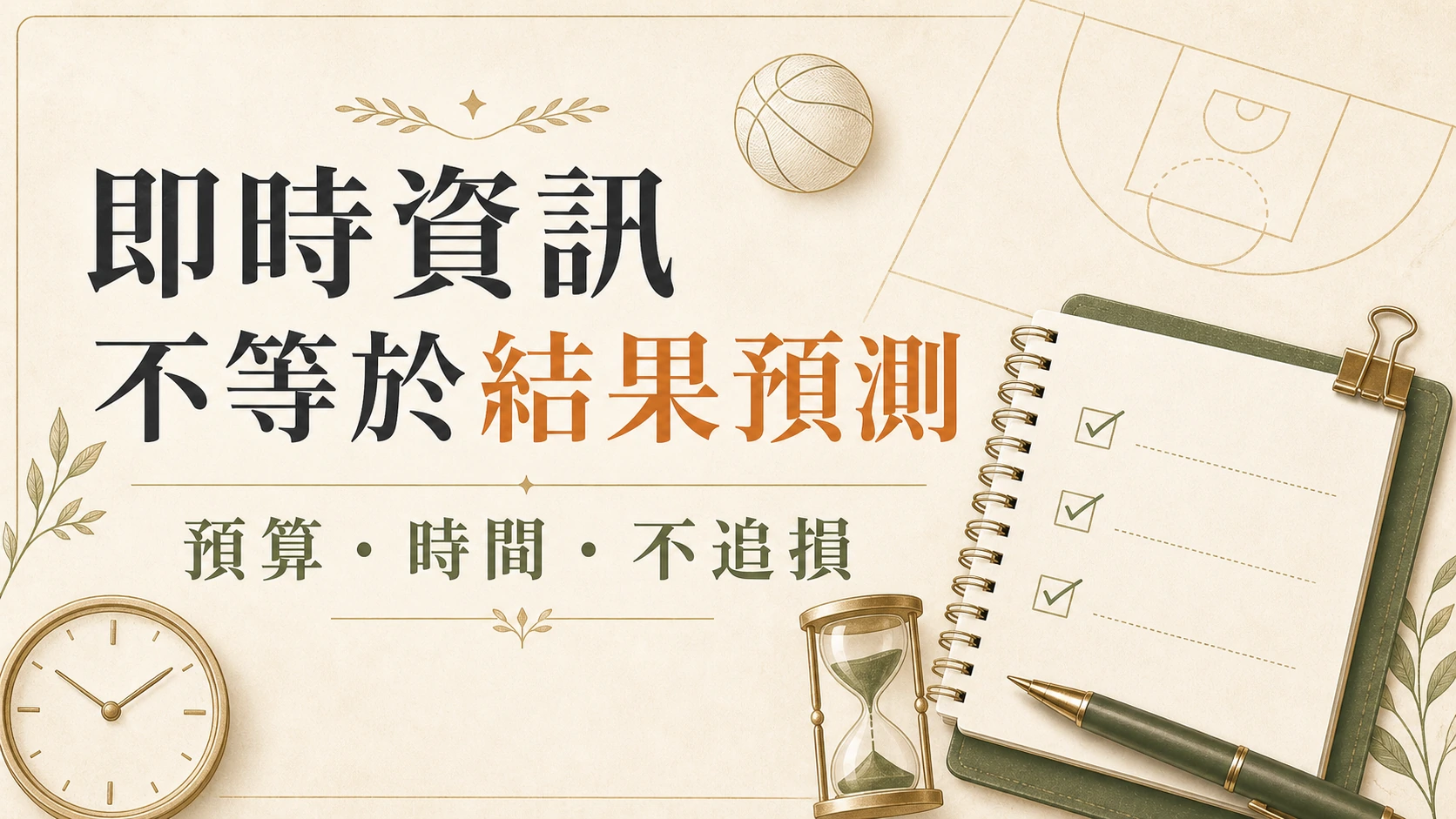 即時資訊文章示意圖：即時資訊不等於結果預測，預算、時間與不追損。