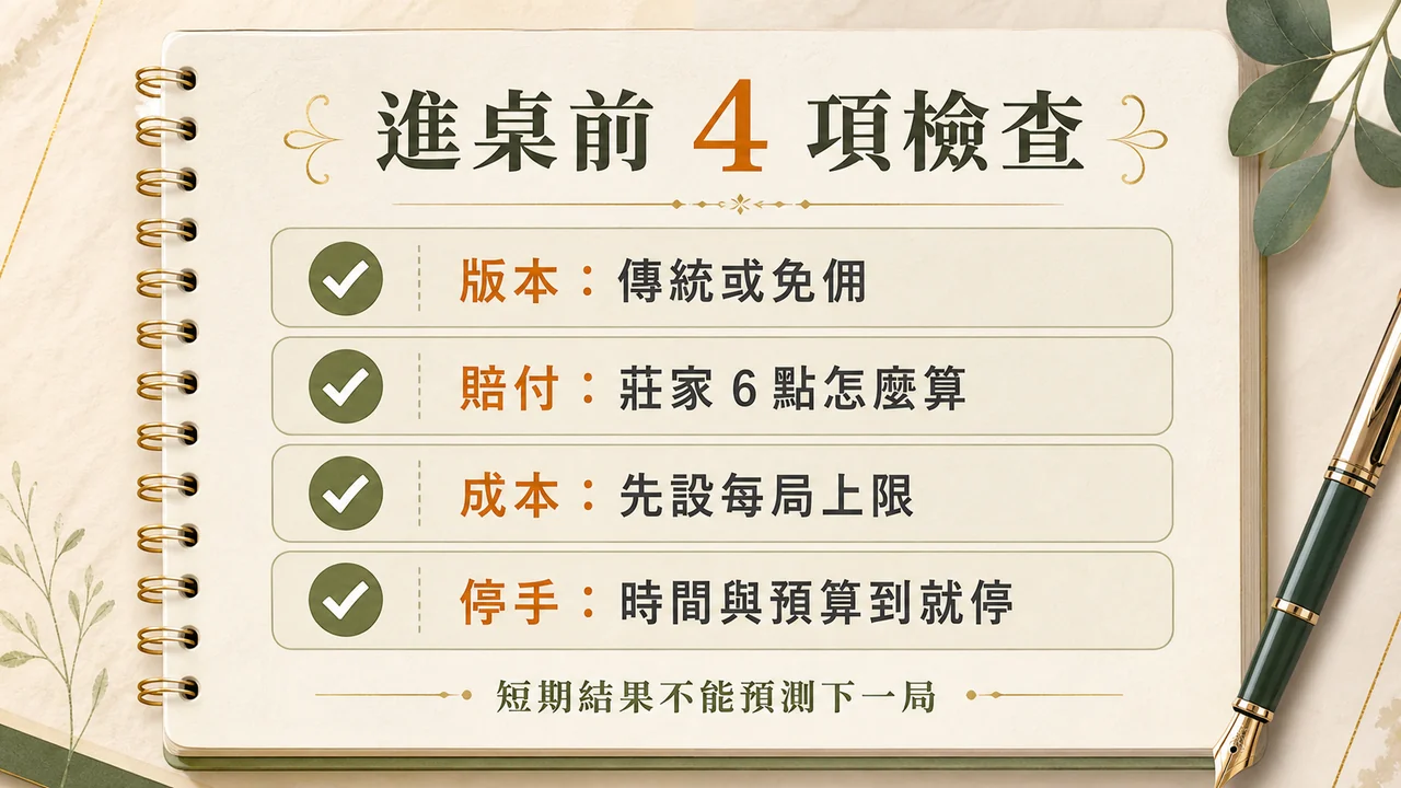 免佣百家樂進桌前版本、賠付、成本與停手四項檢查