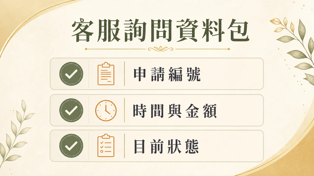 向客服詢問出金時準備申請編號、時間金額與目前狀態
