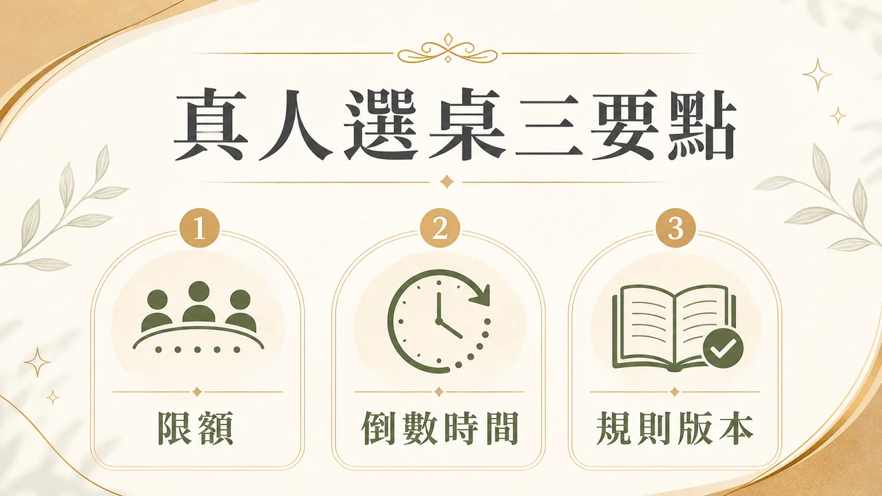 真人視訊選桌先看限額、倒數時間與規則版本
