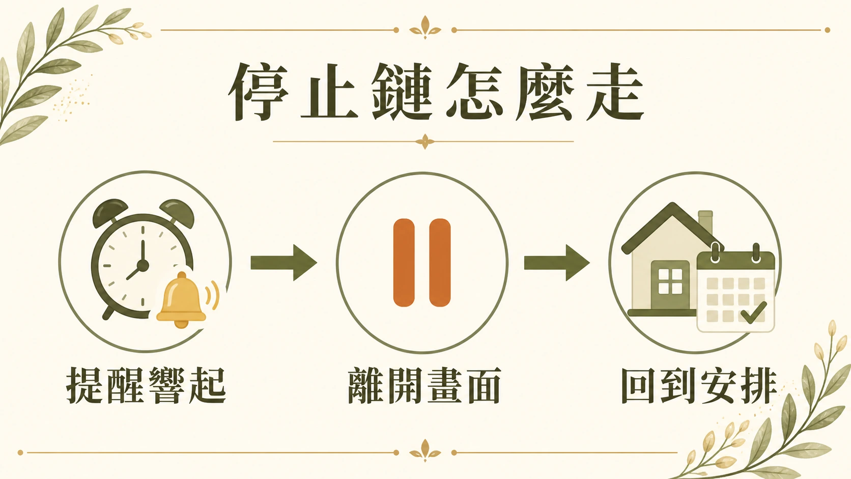提醒響起後離開畫面並回到安排的停止鏈流程圖