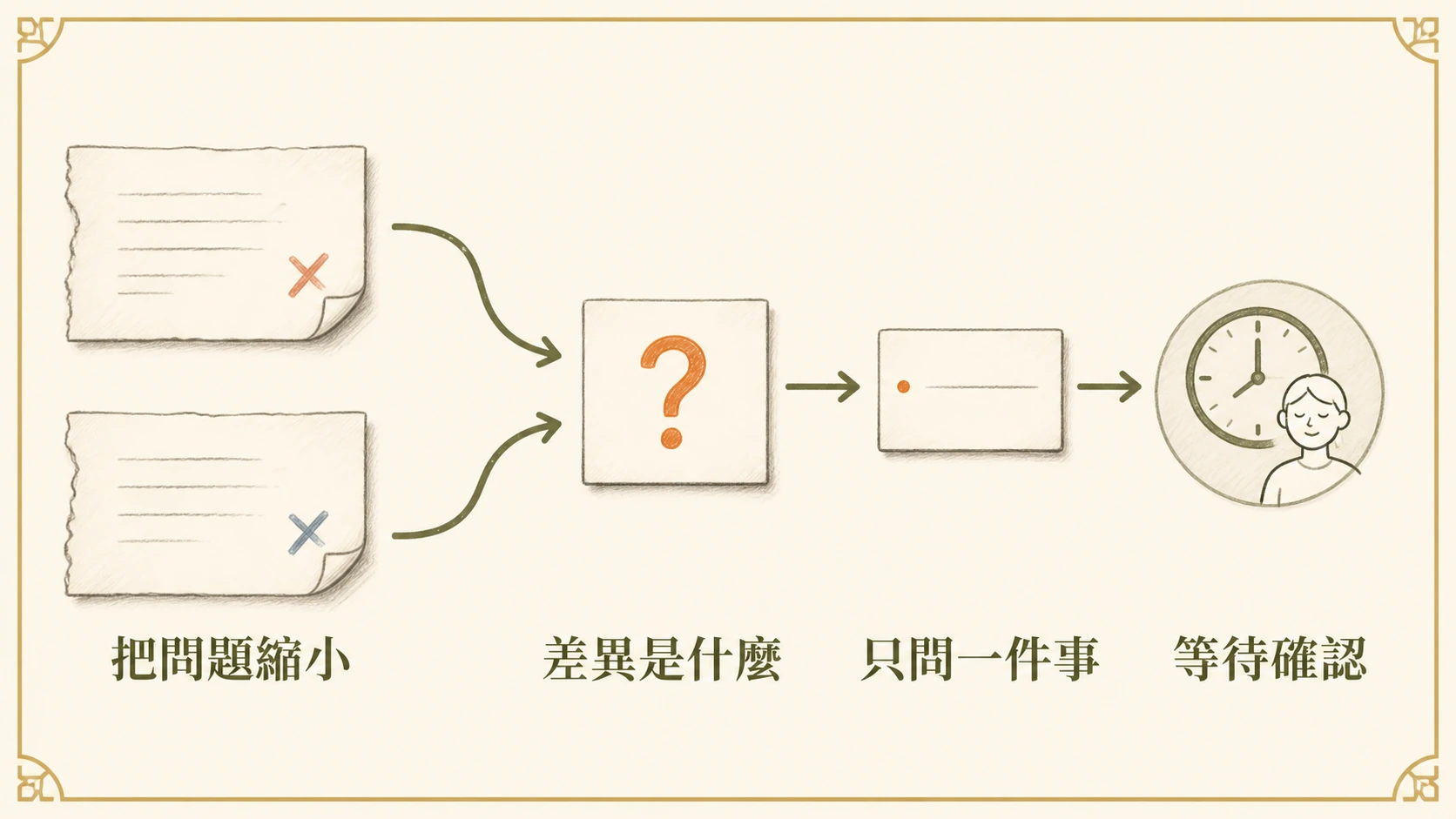 把差異縮成一件事並等待確認的流程圖