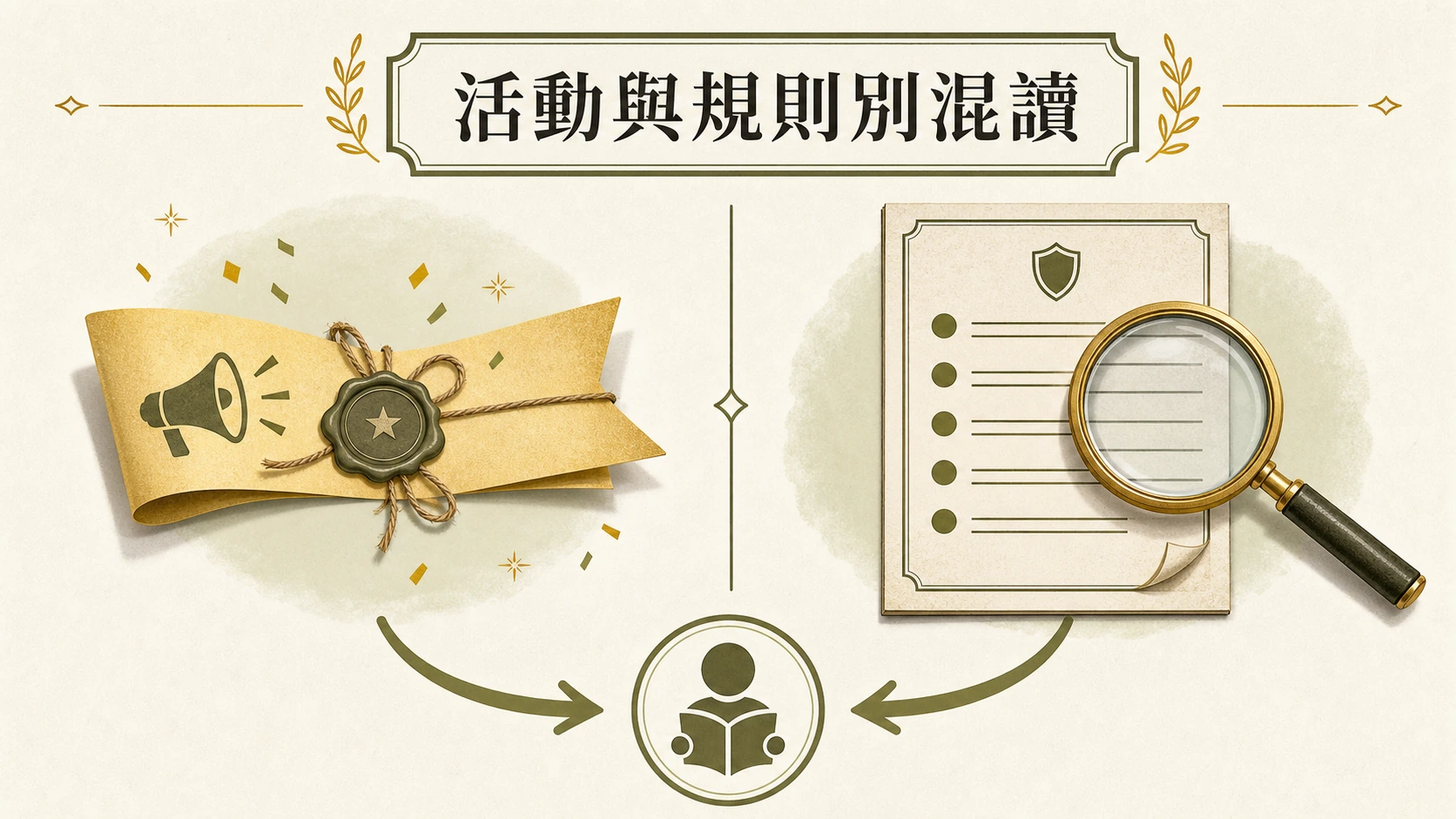 醒目訊息和原始規則文件分開閱讀並寫入筆記的圖解。